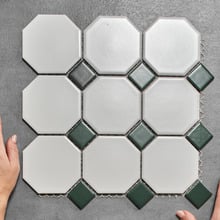 Stanmore Matt White & Green Octagon Porcelain Mosaic Tile